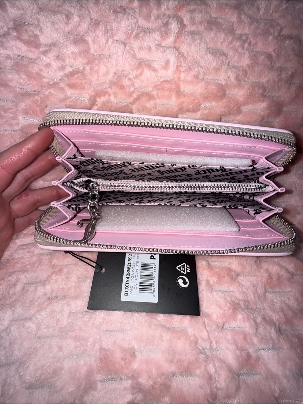 Juicy Couture UK Long Wallet Beige / Pink **Born In Glamorous USA** design! NWT! - Picture 10 of 10